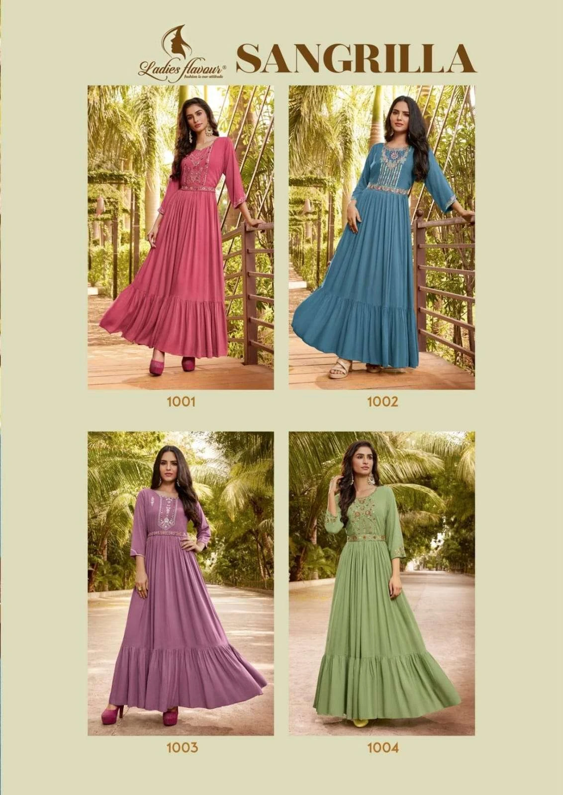 Ladies Flavour Sangrilla Heavy Rayon Rinkle Wholesale Fancy Long Gown Catalog — Wholesale Kurtis, MPA wholesale from Surat — view 5
